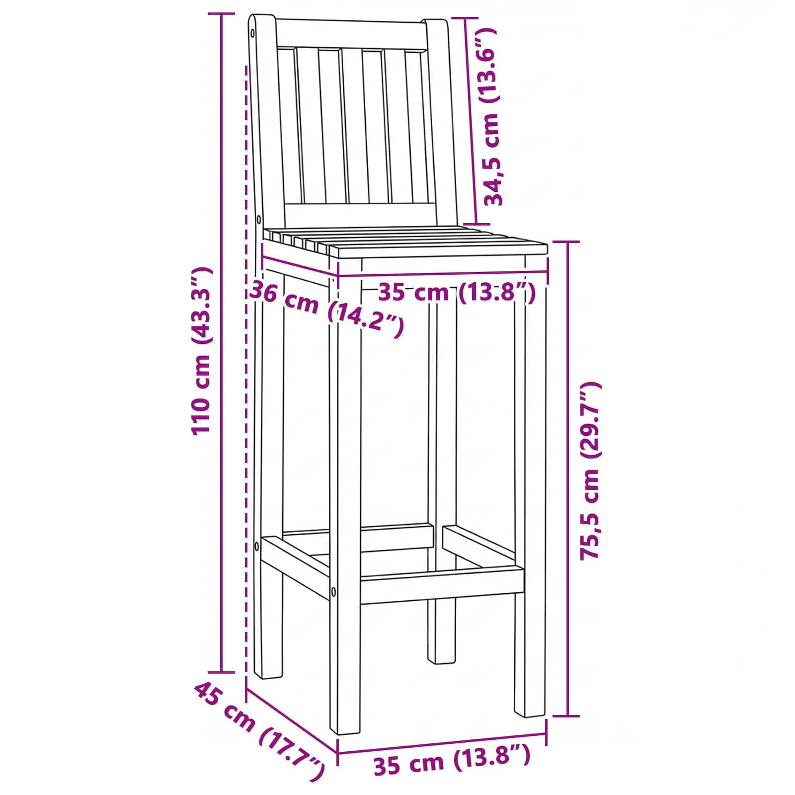 Stołek barowy 2 pcs brązowy Lite drewno teakowe Odporny na warunki atmosferyczne na zewnątrz Ogrodowy Wysoki hokery kuchenne do baru taras Nowoczesny design 110 kg wytrzymały