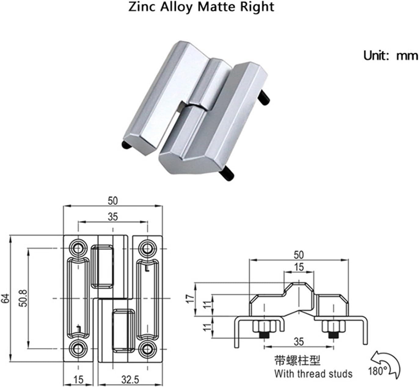 Zinc Alloy Black Detachable Hinge with Embedded Left and Right Opening Screws 1Pcs(Matte-R)