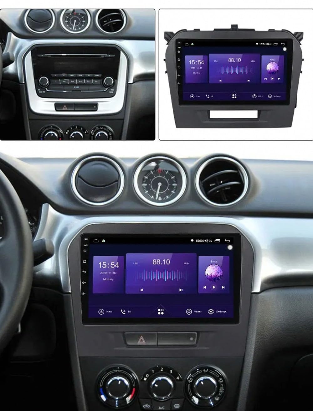 Car Stereo Carplay Radio de Coche para Suzuki Vitara 4 2014-2020 Soporta Bluetooth, Control Volante, USB, WiFi, 4G, Mirror-Link, GPS Navegador/Radio FM, 4 Nuclear 4G+64G