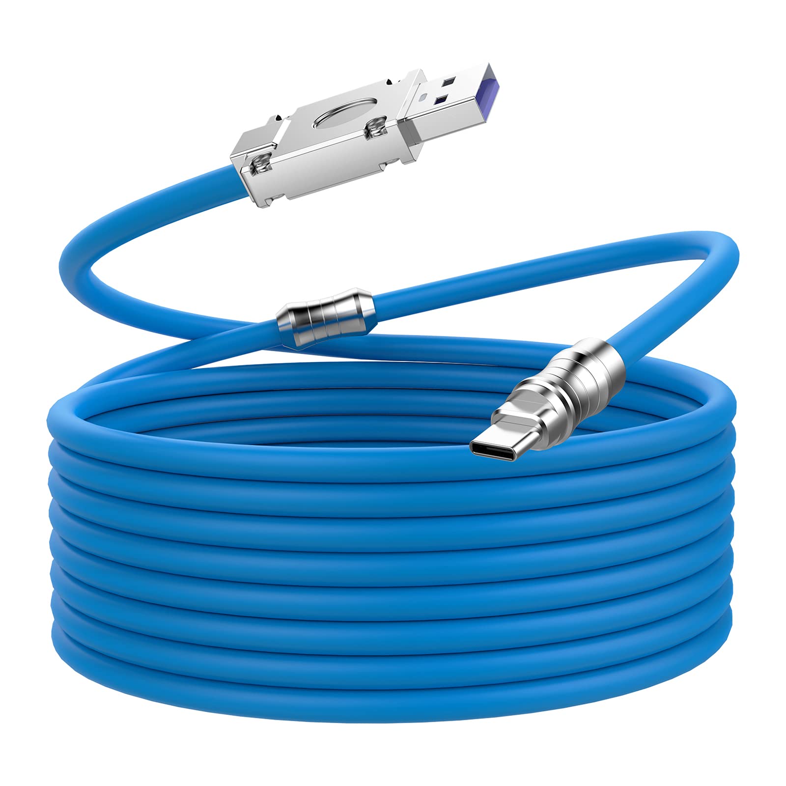 WLGQUSB C Chubby Cable, Geek Industrial Style USB 2.0 A to Type C Liquid Silicone Fast Charging USB-C Interface Device Universal Blue 6.6Ft