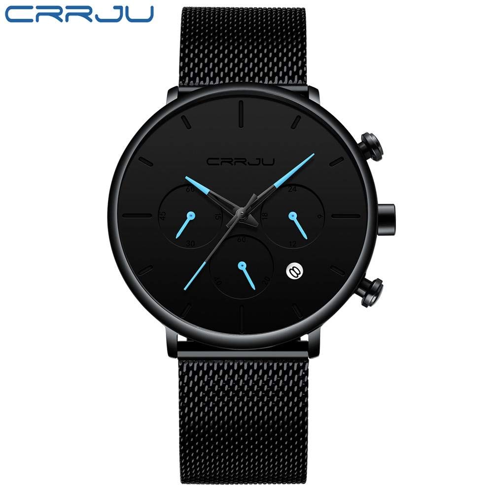 Relogio Masculino CRRJU Men's Dress Watch with a Casual and Waterproof Sports Watch with 3 Sub-Dials for Men Ultra-Thin Mesh Watch
