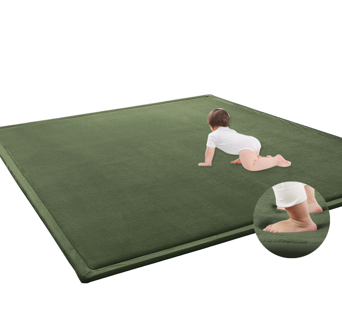 Tapis de jeu en velours éponge vert 80x180 cm pour enfant et yoga