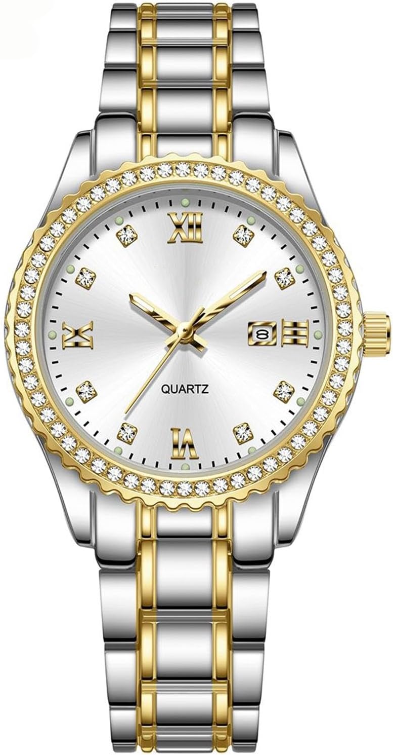ADSBIAOYE Womens Watch Luxury Diamond Analog Quartz Wrist Watches Silver Stainless Steel with Date Waterproof Ladies Dress Business Casual Bracelet Watch