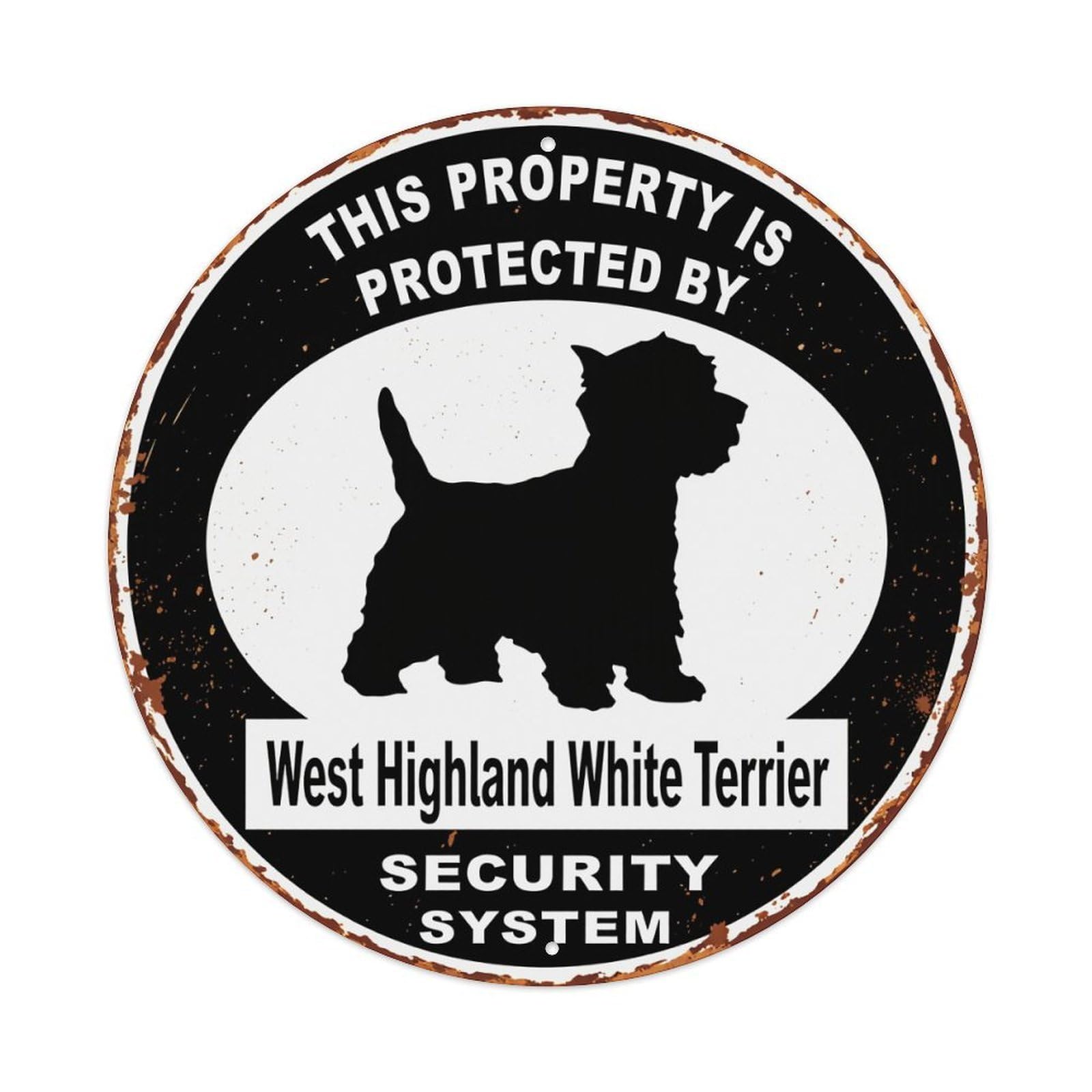 Dog Silhouette Security Sign Pattern Vintage Round Tin Sign Retro Metal Wall Decor Metal Poster, Home Bar Garage Cafe Wall Art Decoration 8x8Inches