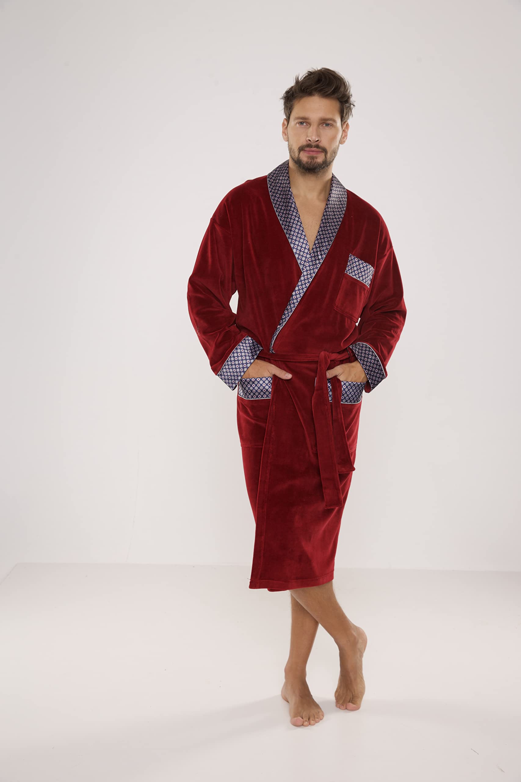 FOREX Lingerie edler und hochwertiger Baumwoll-Bademantel Herren-Mantel im tollen Design