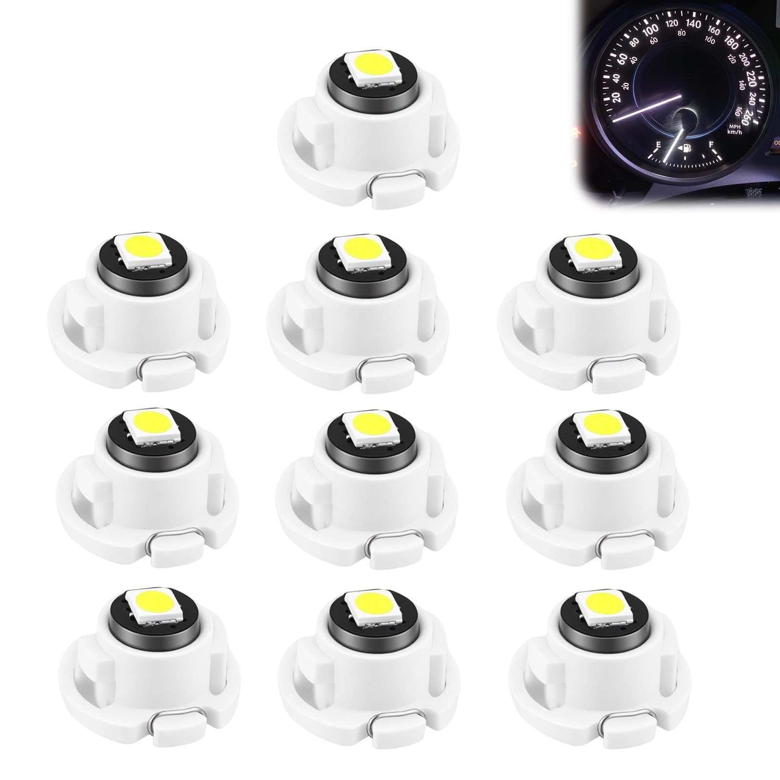 10 Pack T4.7 LED Dash Bulbs, 10mm Base 3030 SMD LED Instrument Cluster Light Replacement for Automotive HVAC AC Heater Panel Gauge Shift Indicator Map Dome (White Light)