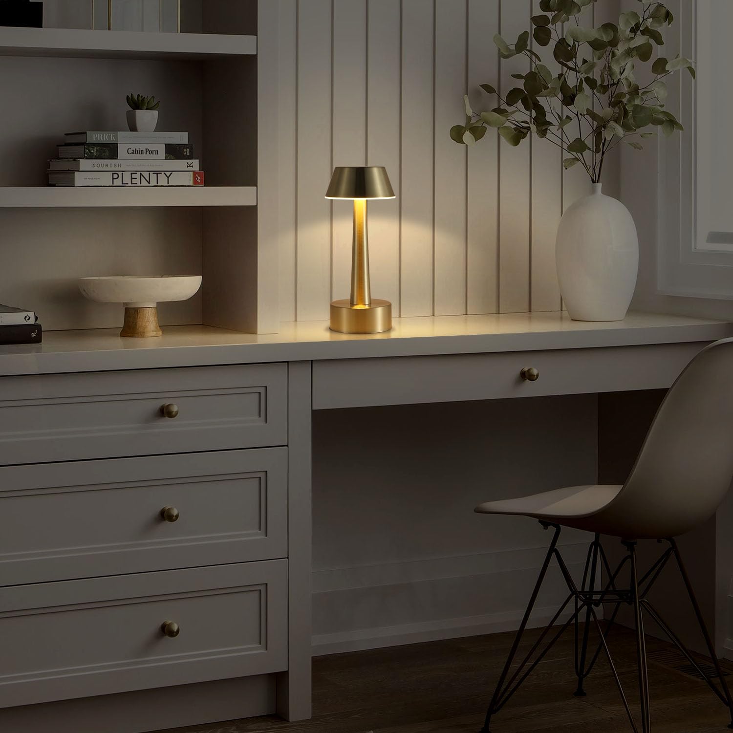 OCEST Pequeña lámpara de mesa inalámbrica, recargable por USB, 2 unidades, lámpara de mesa con batería, lámparas de jardín al aire libre, 3 colores táctiles regulables, lámpara de mesita de noche,