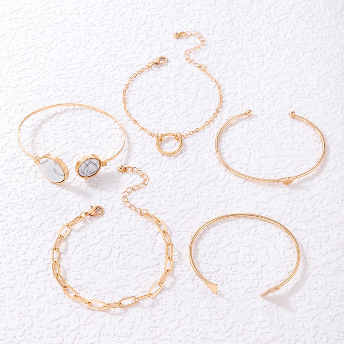 5pc Contemporary Stackable Bracelet Set, Gold Plated