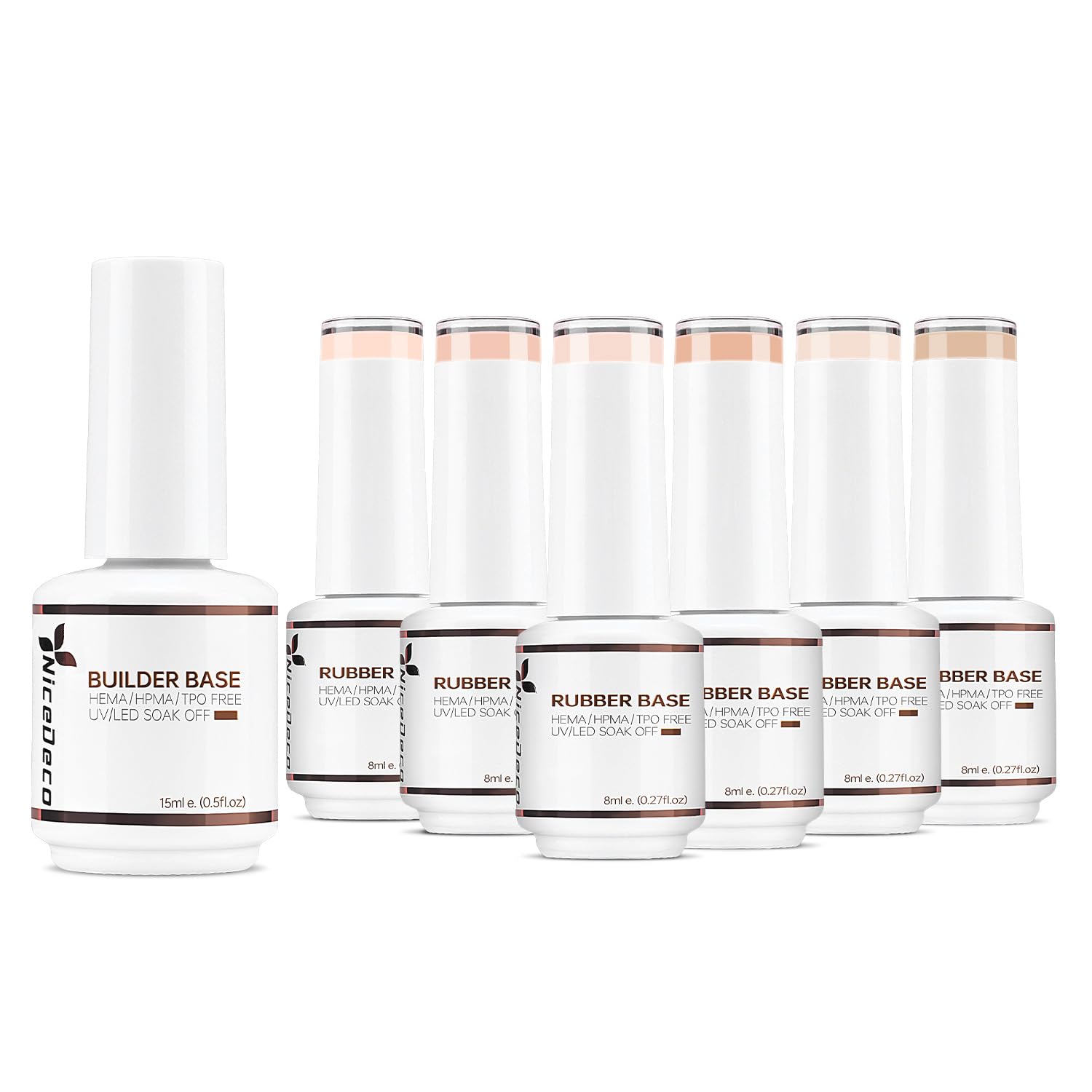 Nicedeco Builder Nail Gel 15ML 7 in 1 Clear Builder Base Gel, 6 Pcs Rubber Base Gel Polish for Nails