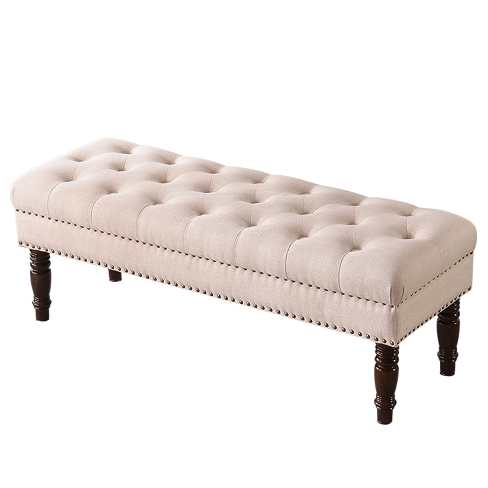 Sofá de banco de entrada americano, banco otomano tapizado de lino con patas de madera, lujoso banco de extremo de cama premium, taburete de pie de acento(105x40x45cm(41x16x18"), Off-white)