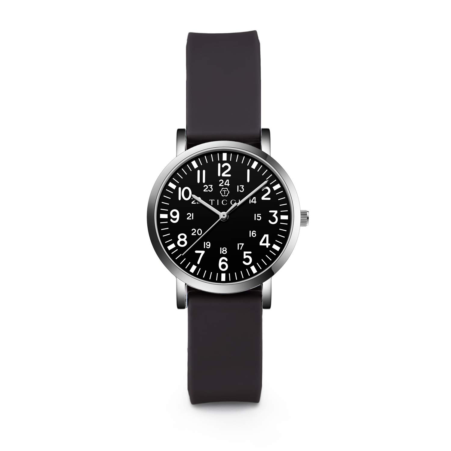 TICCI Damen Petite Armbanduhr für Mediziner Leicht zu Lesen Kleines Gesicht Silikon Band Sekundenzeiger Militär Zeit für Krankenschwestern Ärzte Studenten, Schwarzes Band, schwarzes Zifferblatt-2,
