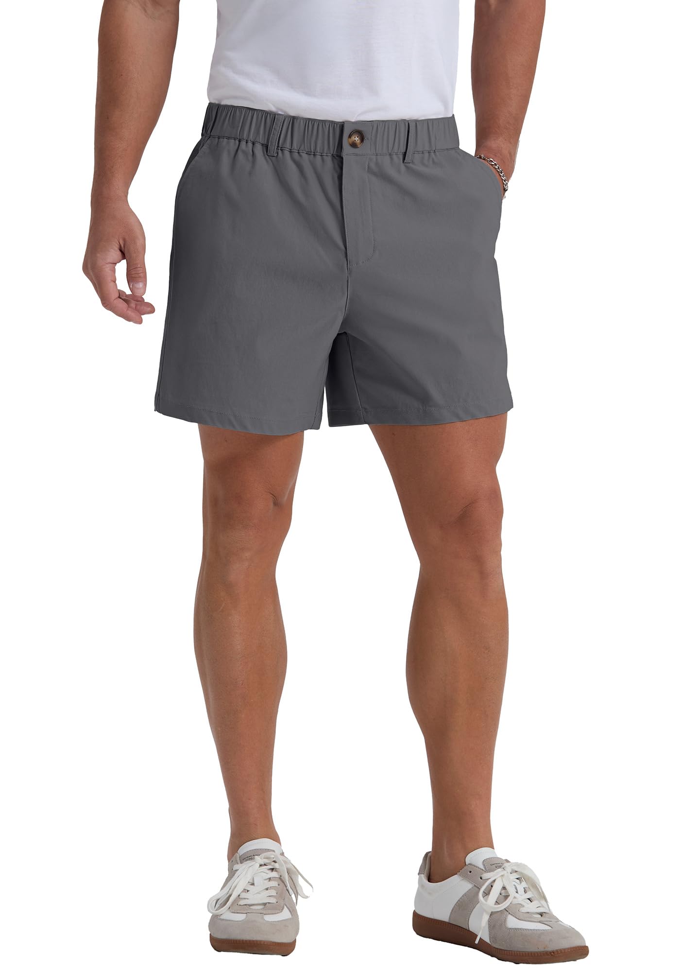 Askdeer Men's 5.5" Shorts Classic-fit Casual Elastic Waistband Shorts Summer Walking, Office, Daily Wear with Multi-Pockets