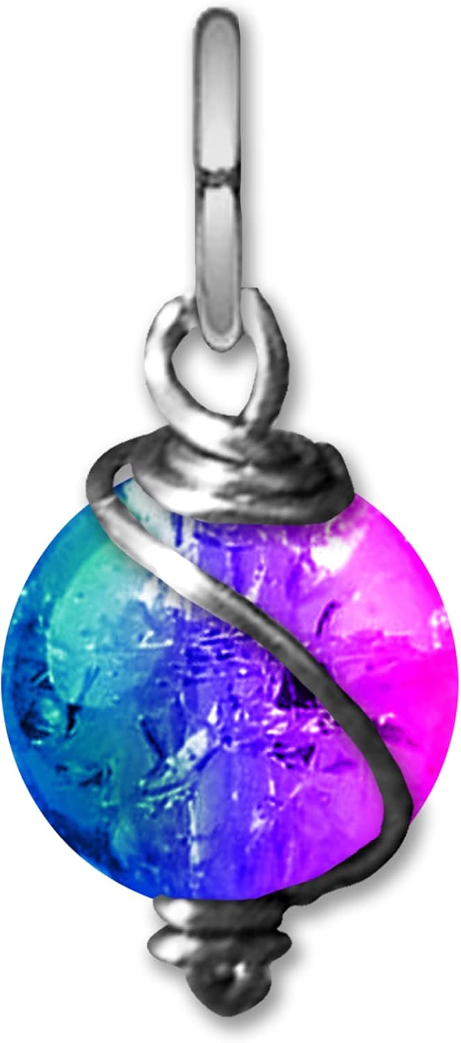 Blue Pink Crackle Aura Quartz Bisexual Pride 10mm Dangly Swirl Drop Pendant in Steel, Copper, Bronze, Black Iron, Titanium, Sterling Silver, 14K Gold, Rose Gold, or Niobium Wire, April Birthstone