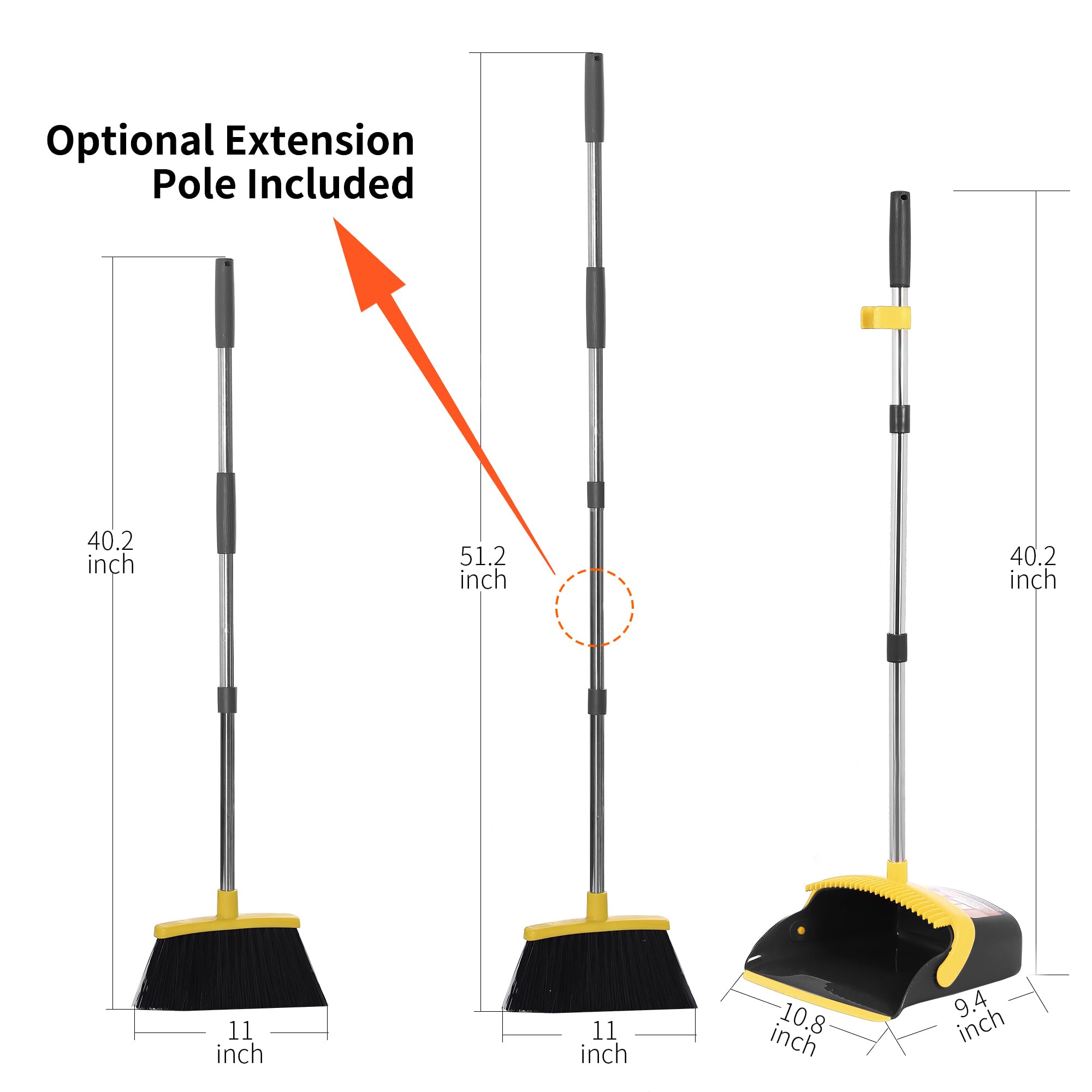 Broom with Dustpan Combo Set Broom and Dustpan Set Dust Pan with Stainless Steel Long Handle, Brooms with 5-Layer Soft Bristles, New Home Apartment Household Essentials 2