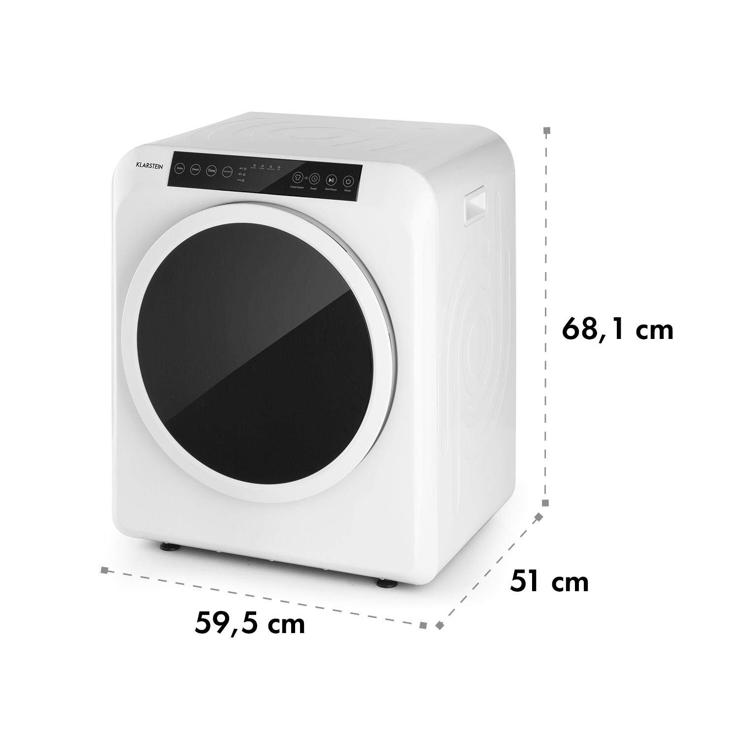 Klarstein EZ Dry secadora de aire caliente, carga frontal, 1500 W, independiente/bajo encimera, 6 kg, 3 niveles de potencia, hasta 165 min de funcionamiento, 6 programas, función antiarrugas, blanco