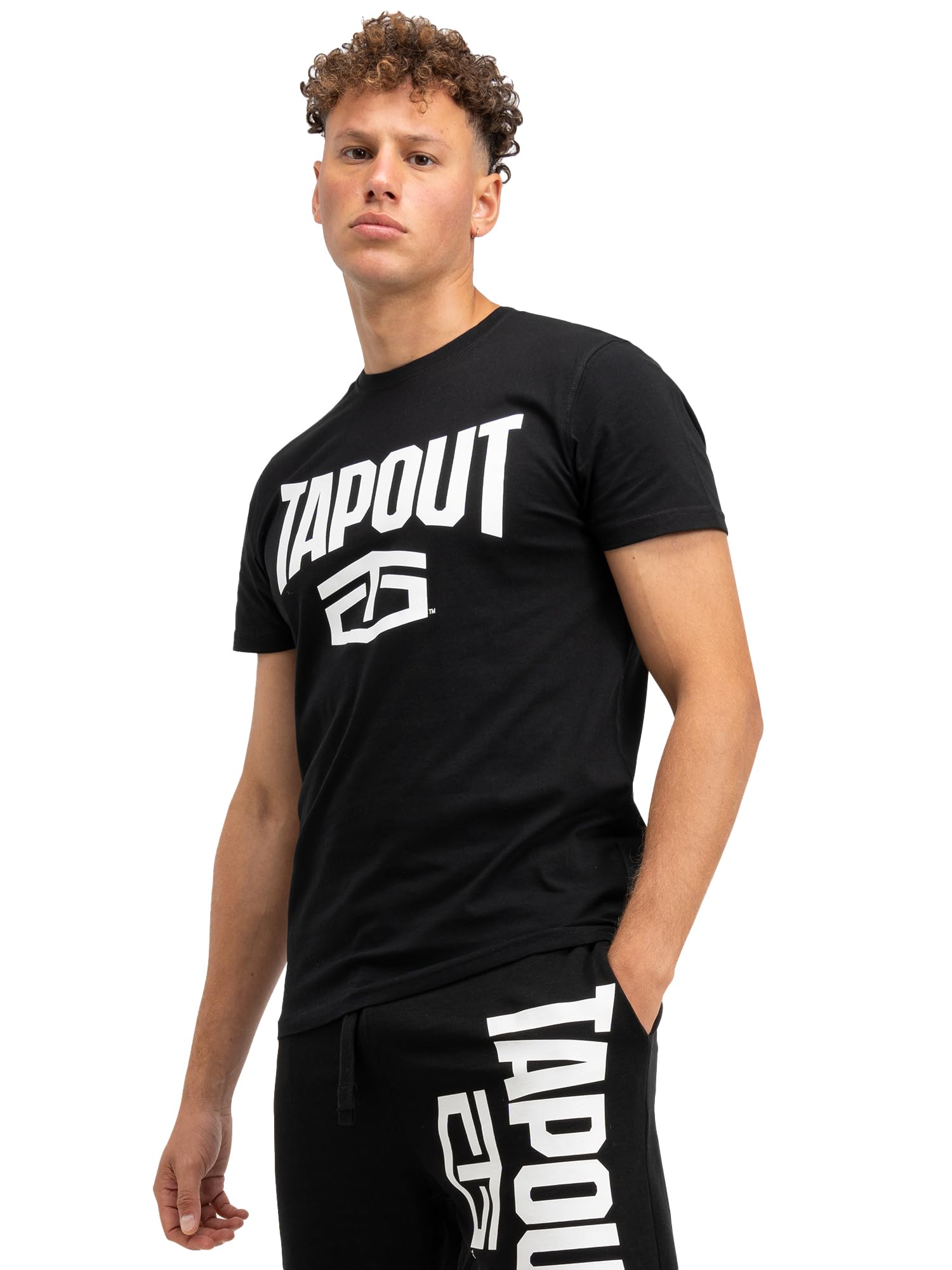 Tapout Men's Active Basic Tee T-Shirt, Black/White, L