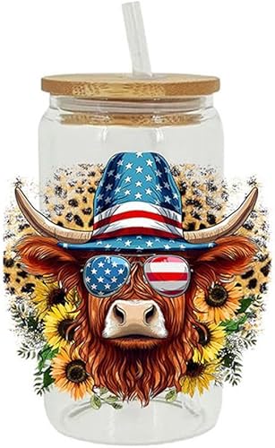 Miniatura 6 de Envoltura de taza UV DTF, calcomanía de transferencia UV DTF de dibujos animados de vaca para vasos de vidrio de 16 onzas, 13 hojas de vaca linda