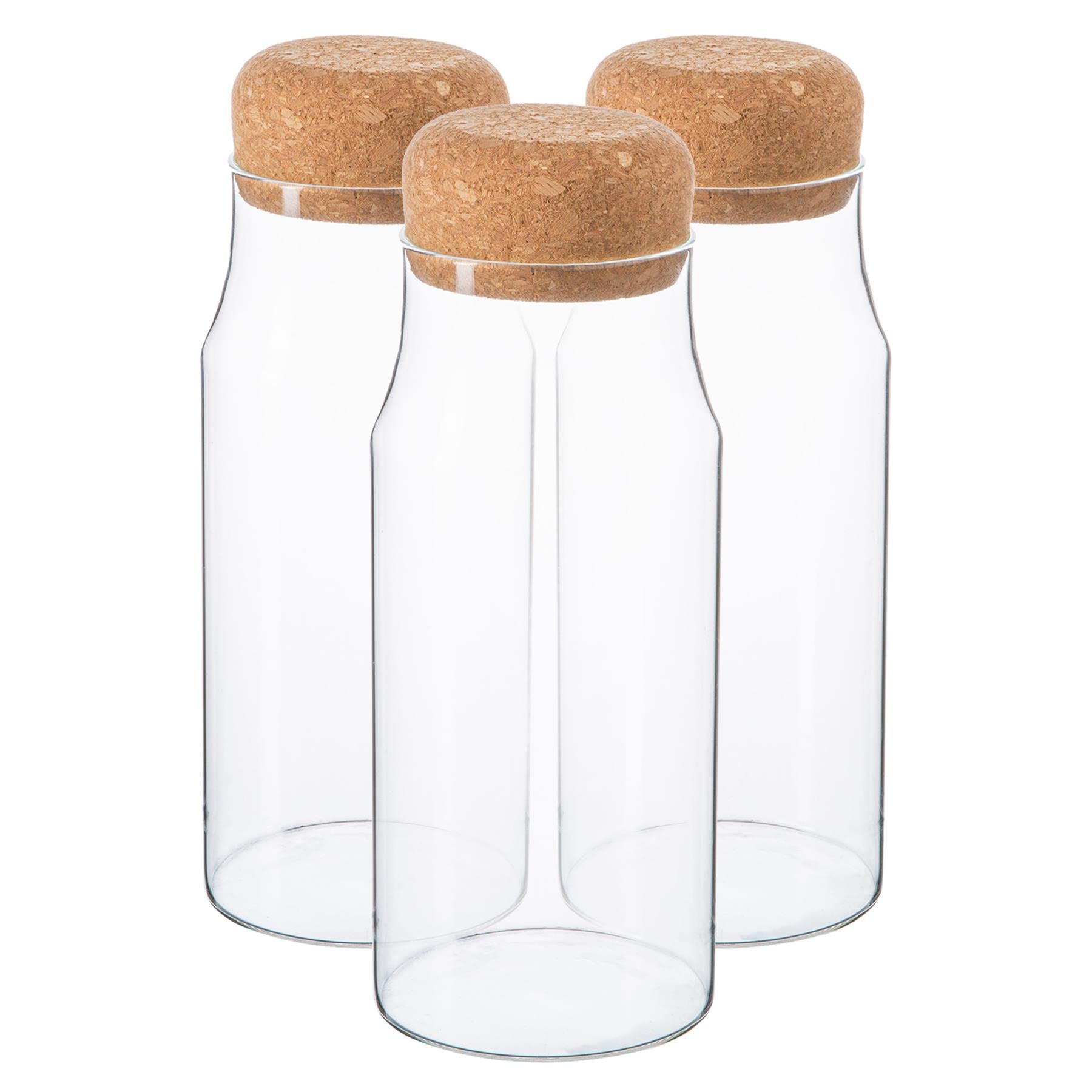 Argon Tableware Glass Storage Bottles with Cork Lids - 720ml - Pack of 3 - Clear
