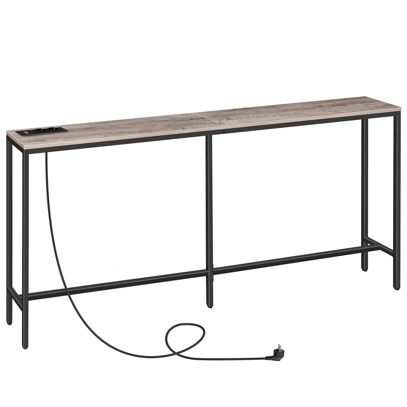 MAHANCRIS Table Console avec Station de Charge, Console Meuble Mince de 200 cm, Table d'Entrée Industrielle avec Ports USB, Canapé pour Entrée, Couloir, Gris ACTHG20UE01
