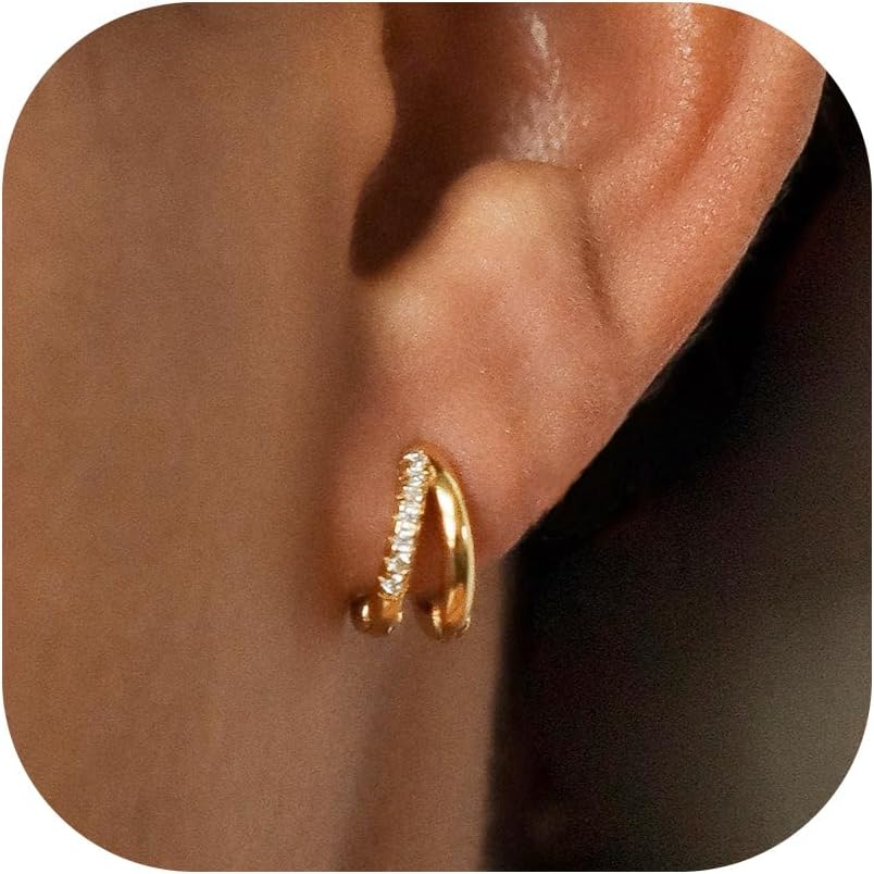 NOMOKOSGold Hoop Earrings Set for Women - Dainty 18K Gold Plated Huggies CZ Small Hoop Stud Earring Sets for Multiple Piercing Cartilage Earrings for Women Trendy Jewelry Womens Gifts