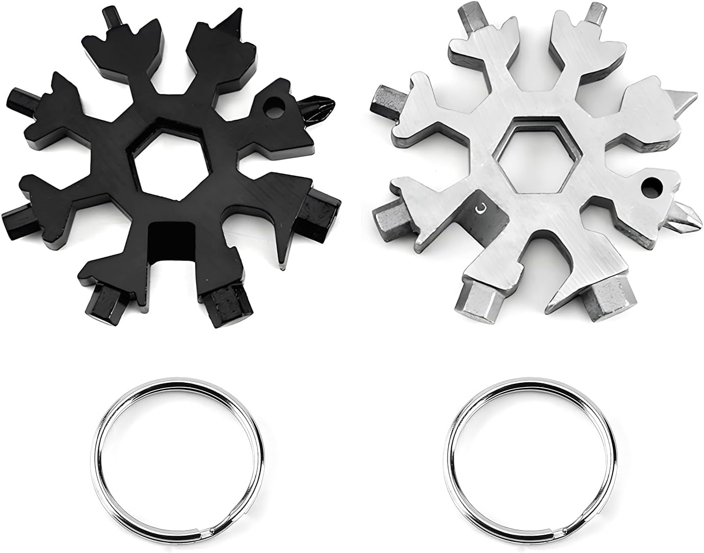 2Pcs 18-in-1 Snowflake Multi-Tool for Men, Valentine's, Birthday, Father's Day Gifts for Him, Dad, Men's Gadgets & Unique Present Ideas(Black+Silver)