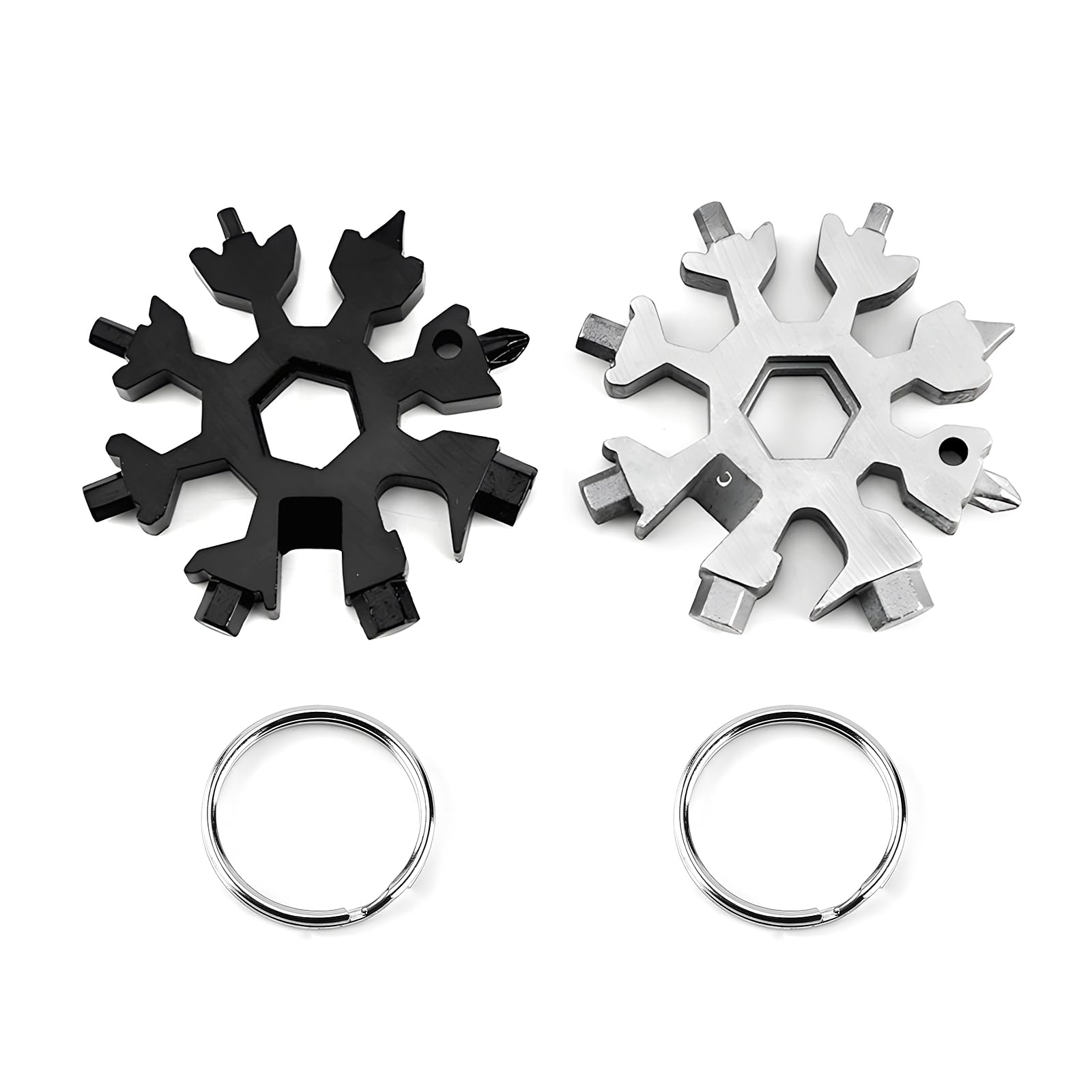 KTHZI 2Pcs 18-in-1 Snowflake Multi-Tool for Men, Valentine's, Birthday, Father's Day Gifts for Him, Dad, Men's Gadgets & Unique Present Ideas(Black+Silver)