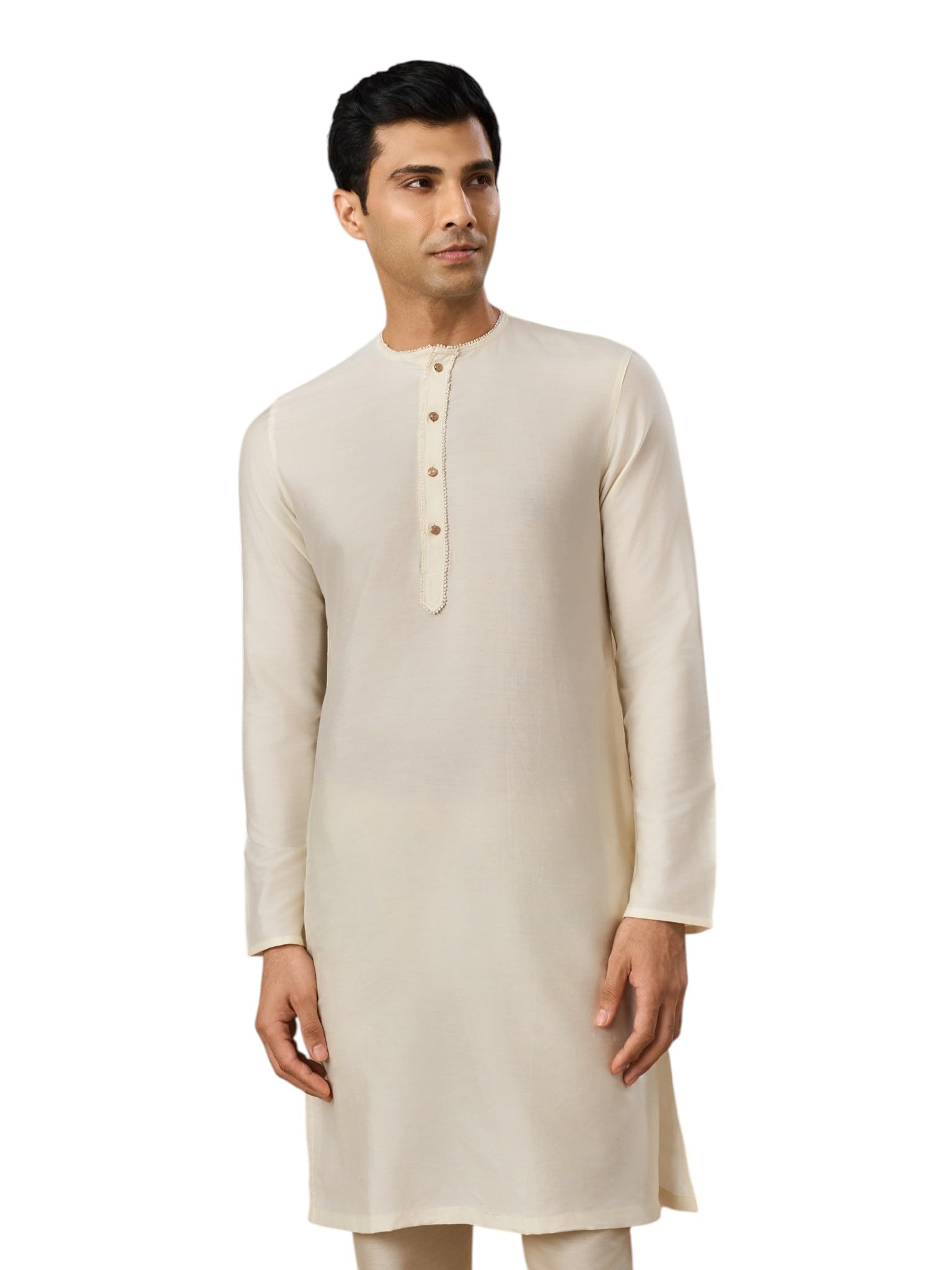 Men's Blended Viscose Solid Knee-Length Kurta (Off White, XXXL)-image-16