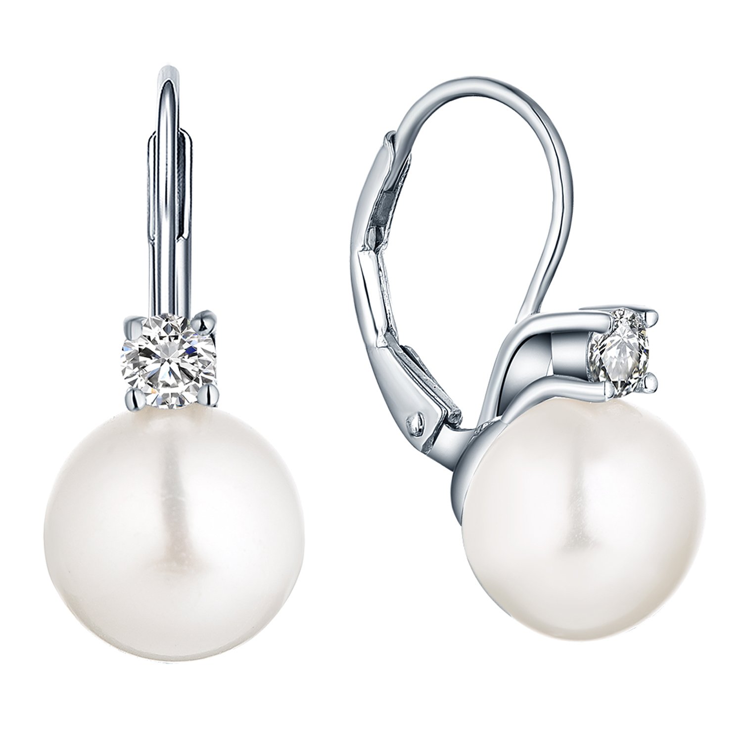 JO WISDOMPendientes Perlas de Plata 925 Mujer con 8MM / 10mm semi-redond Perlas de agua dulce Circonita Cúbica AAA