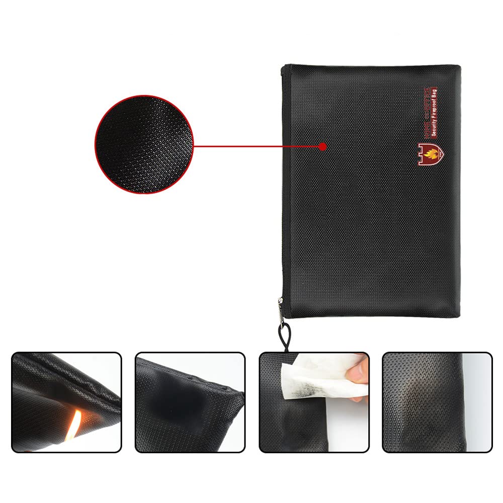 FLASLD Sacs ignifuges pour documents et argent, grand sac ignifuge et résistant à l'eau, sac de rangement ignifuge pour espèces, objets de valeur et passeport, avec revêtement en silicone et fermeture