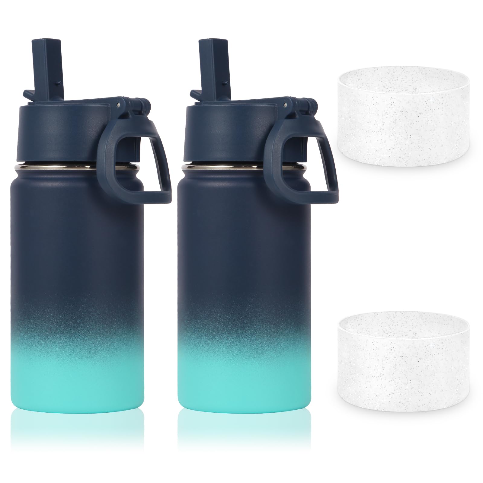 Volhoply 14oz KIds Water Bottle with Straw Lid and Silicone Boot Bulk 2 Pack,Stainless Steel Insulated Cups for Boys & Girls Multipack,Double Wall