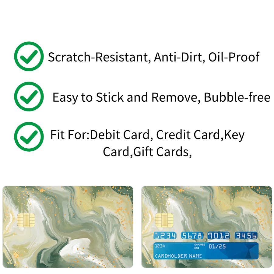 Debit Card Skin Sticker Compatible for Debit Card, Credit Card,Transportation Card,Key Card, Vinyl Matte Decal No Bubble, Slim, Waterproof,Protector Skin Marble (Green)3