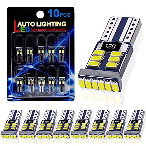 10PCS AutoLite Super Bright 194 T10 2825 Led Bulb, Interior Car Light Bulbs 168 W5W, Xenon White 6000K with CANBUS Error Free, Best for License Plate Light Led Dome Light Map Truck Door Courtesy Light