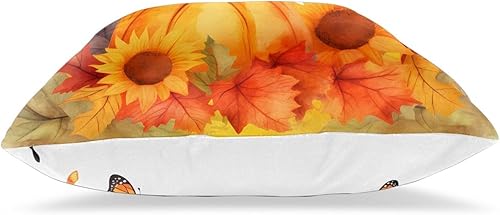 Miniatura 2 de Juego de 2 fundas de almohada cuadradas de mariposas y calabazas, diseño de girasoles otoñales, con cremallera oculta, 18 x 18 pulgadas, estampado