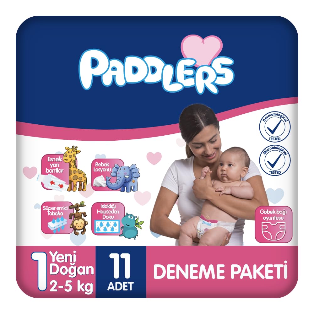 Paddlers Yenidoğan Bebek Bezi 1 Numara (2-5 Kg) 11 Adet – Deneme Paketi, Yumuşak ve Sızdırmaz