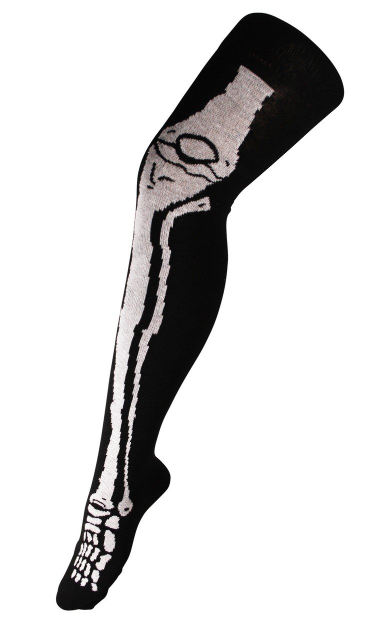 Itzu Women's Skeleton Leg (Black) Over The Knee Thigh High Skeleton Leg Print Long Socks Pantyhose (Uk 4-7) Black