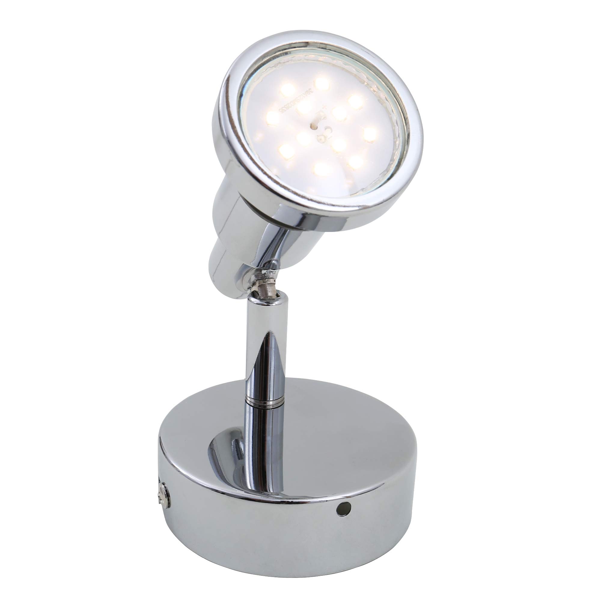 Briloner Leuchten - Spot LED, spot mural, lampe de salle de bain, lampe de salle de bain, IP44, spot orientable et inclinable, 1x GU10, 4 Watt, 400 Lumen, 3.000 Kelvin, chrome, 80x106mm (DxH)