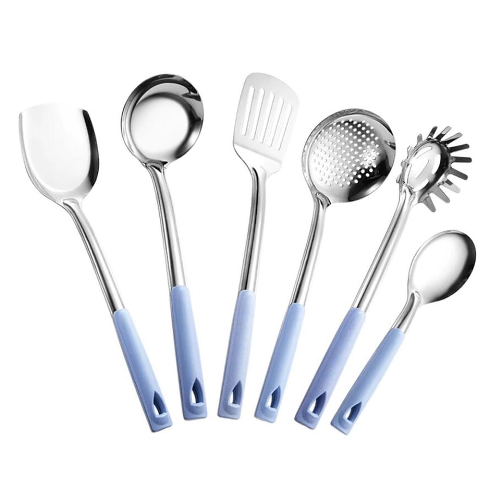 Ustensiles de Cuisine, cuillères de Cuisine en Acier Inoxydable, spatules, ustensiles de Cuisine, Ensembles de 6 pièces, Gadgets (Bleu)