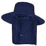 Sun Hats for Men Women Fishing Hat UPF 50+ Breathable Wide Brim Bucket Hats Summer UV Protection Safari Hat with Neck Flap Navy Blue