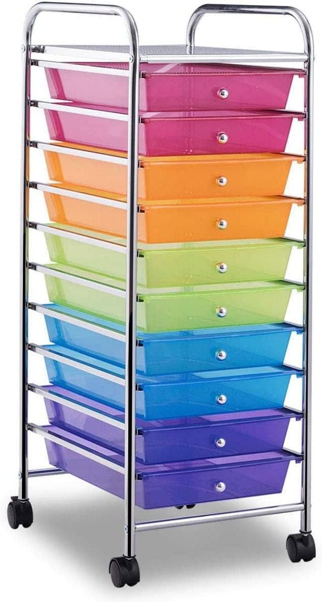 ARLIME 10-Drawer Storage Cart, 10 Drawer Trolley, Rolling Organizer Cart, Scrapbook Paper Organizer, Suitable for Office and School, Rolling Office Storage Tools (Colorful)