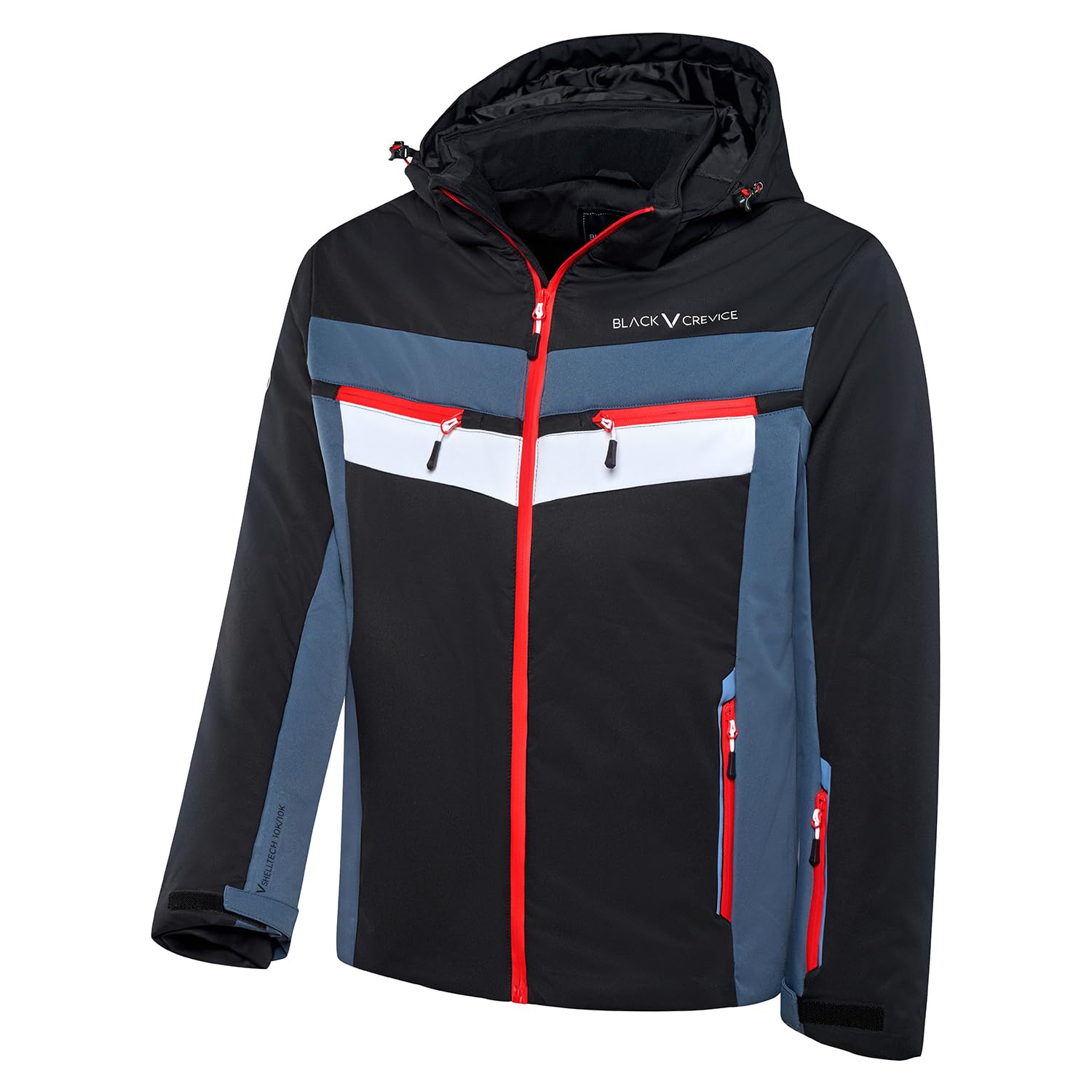 Black Crevice Herren Skijacke I Wasserdichte & Winddichte Winterjacke Herren (10.000 mm) I Atmungsaktive Ski- & Outdoorjacke mit Schneefang & abnehmbarer Kapuze I Warm & funktional