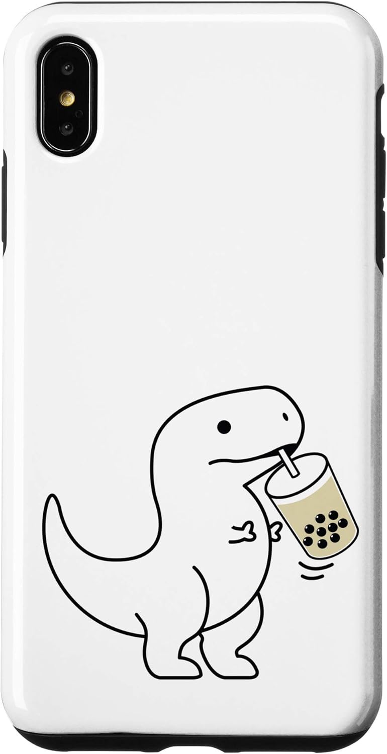 iPhone X/XS Kawaii Cute Dino T-rex Drinking Boba Milk Tea Case