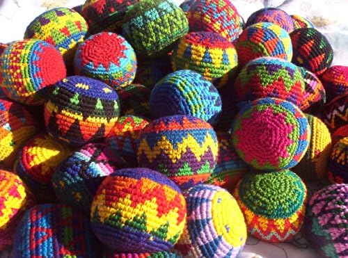 Funny Guy Mugs Hacky Sacks, Multicolored Crochet Assorted Geometric Pattern Hacky Ball, Foot Bag Kick Sack, Indoor and Outdoor Toys for Kids and Adults, Set of 6