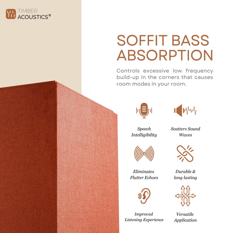 Image of Timber Acoustics Soffit Bass Traps | Premium Low-Frequency Absorption for Balanced & Clear Audio | Acoustic Room Treatment | Soundproof Corner Panels (Beige, 6ft x 18in)