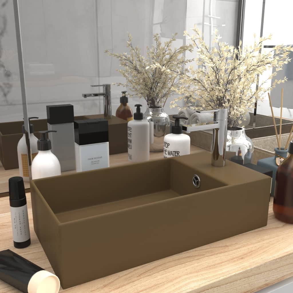 SKM Badezimmer-Waschbecken mit Überlauf Keramik Matt Creme,Heimwerkerbedarf,Sanitärbedarf,Sanitärkeramik & Armaturen,Waschbecken & Spülen,Badezimmer-Waschbecken,Creme,10.6 kg,146996