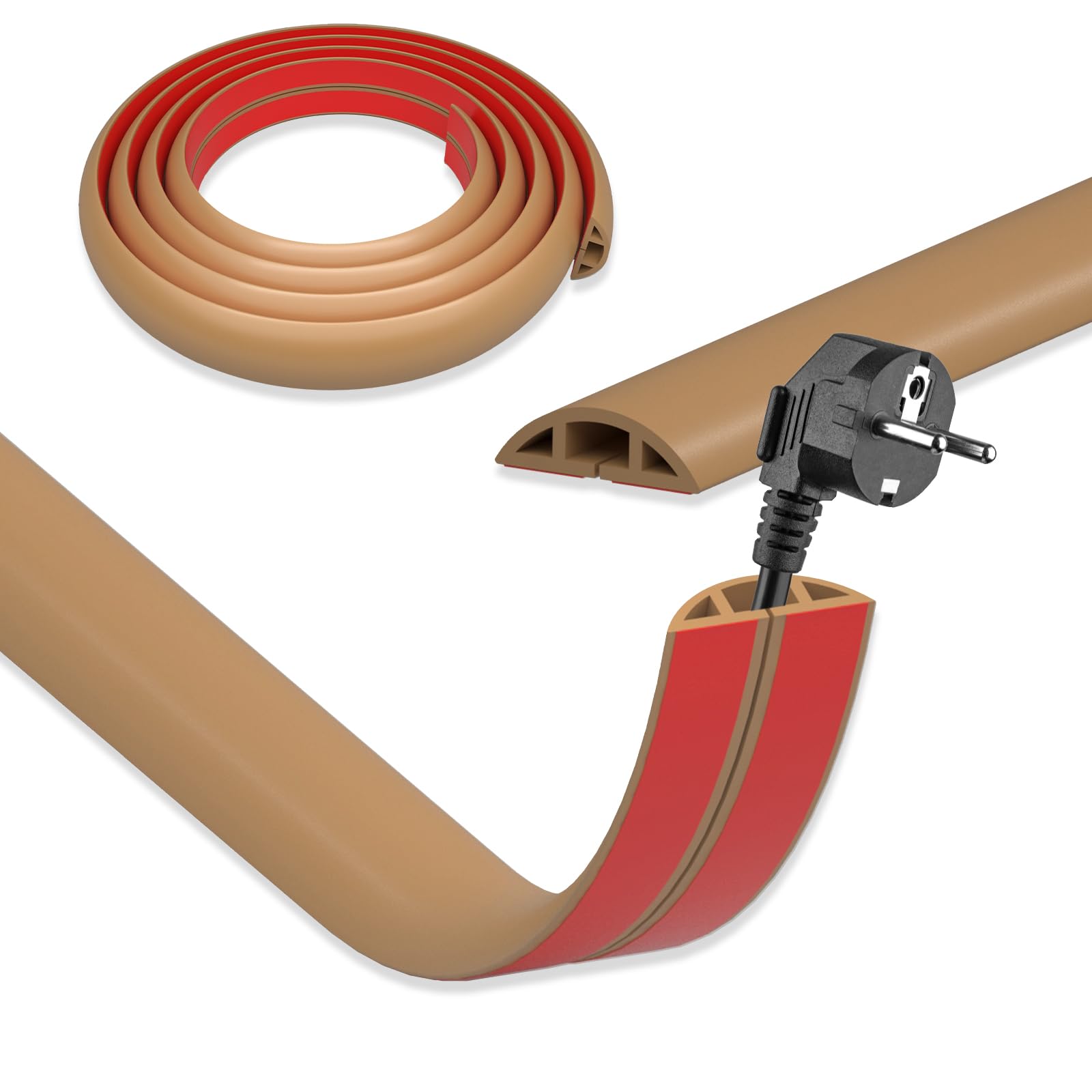 Canalina per cavi marrone autoadesiva, 3 cm x 10 m, canalina flessibile piccola per pavimento, ponte per cavi flessibile, copertura per cavi, canalina per cavi facile da tagliare, montaggio