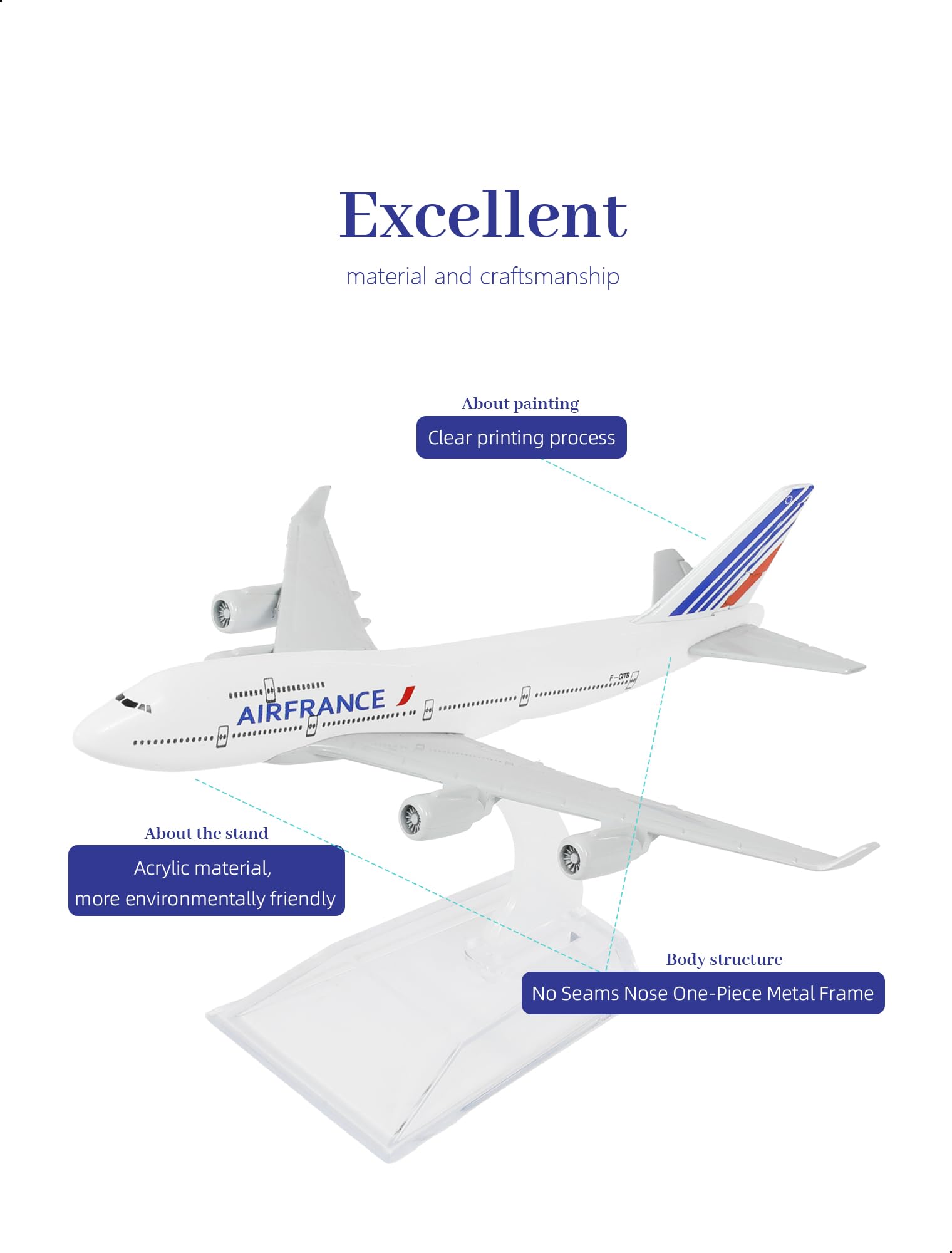 AIR FRANCE B oring 747 全長11.7cm ダイキャスト製 Amazon | QIYUMOKE 1/400 エールフランス航空 ボーイング747 飛行機
