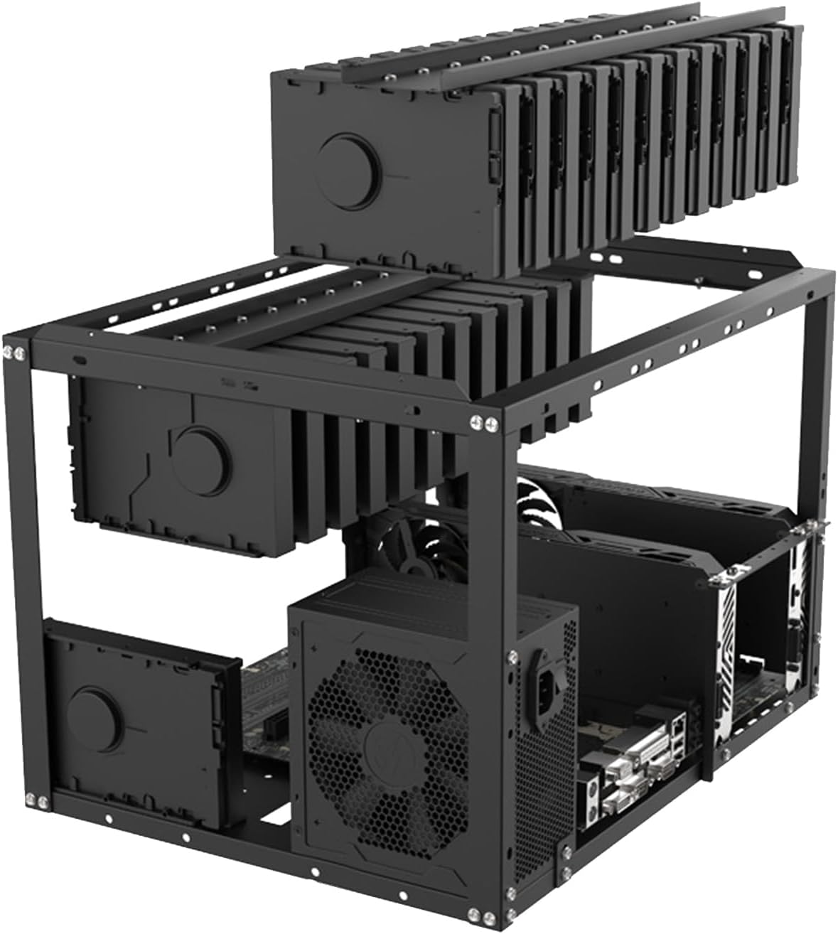 Mining Rig Frame, PC Computer Case, Open Air Testbench Chassis, Stackable Rack Stand, Hardware Mount, for Desktop Setup, Crypto Coin Currency Equipment Use, (Black)