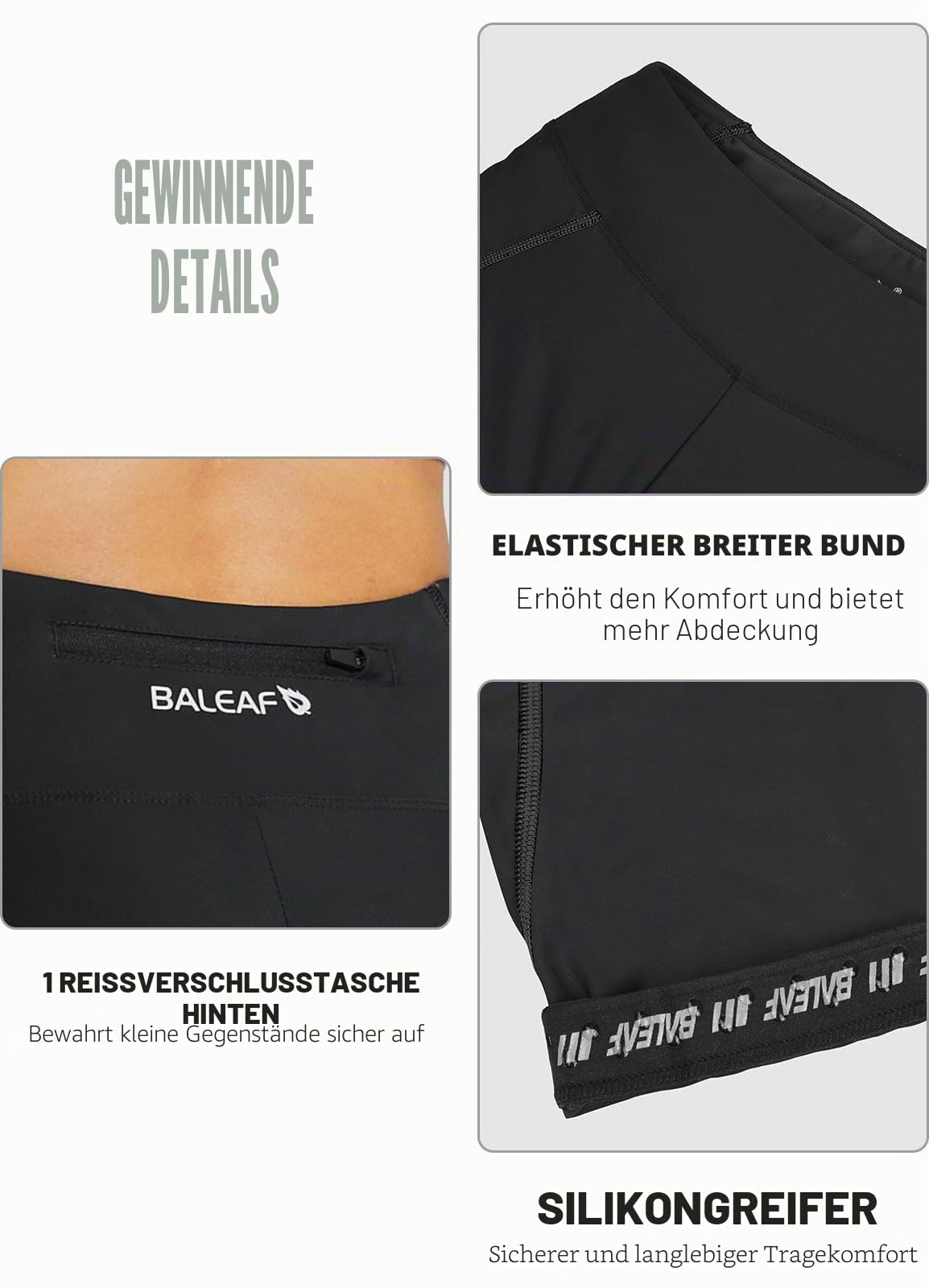 baleaf Fahrradhose Damen Gepolstert 3/4 Radlerhose Radhose Kurz Gepolsterte Leggings UPF 50+ Fahrradbekleidung Sommer