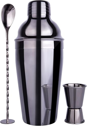UNISWEET Juego de coctelera de acero inoxidable mezclado para bebida barman profesional con colador integrado jigger de doble cara cuchara de bar