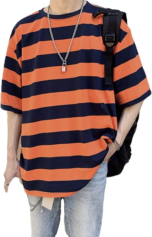 Amazon Maruya メンズ Tシャツ 半袖 春 夏 カモフラ トップス おしゃれ 夏コーデ ゆったり ボーダー柄 カットソー 上着 カジュアル かっこいい 夏服 韓国ファッション 人気 薄手 大きいサイズ オレンジ Xl Tシャツ カットソー 通販